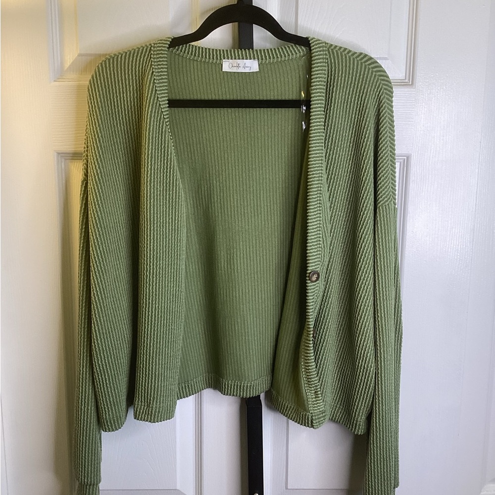 Oversized Olive Green Ribbed Cardigan, size Medium, NWOT